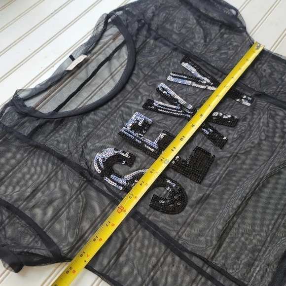 SANS SOUCI Sexy SEQUIN Black Net PARTY COCKTAIL WOMEN'S Sheer Cropped Top Sz S - Picture 5 of 12